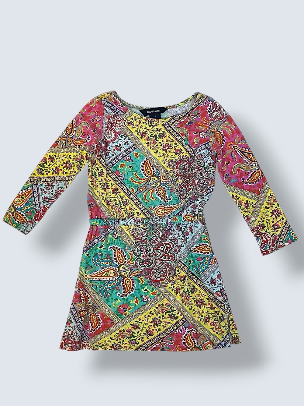 Ralph Lauren Dress 100% Cotton Long Sleeve Boho Patchwork Paisley Girls Size 5